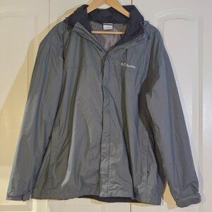 Columbia Men's Jacket XXL Omni-Tech Watertight II Gray Hooded Rain Coat Hiking
